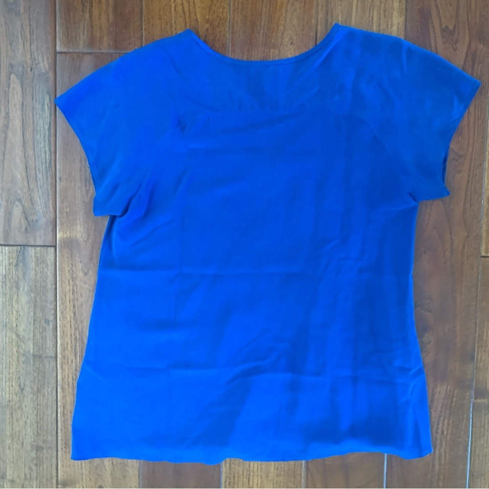 JOIE Top Size M Cobalt Blue 100% Silk Short Sleeve Blouse Shirt - Picture 7 of 8